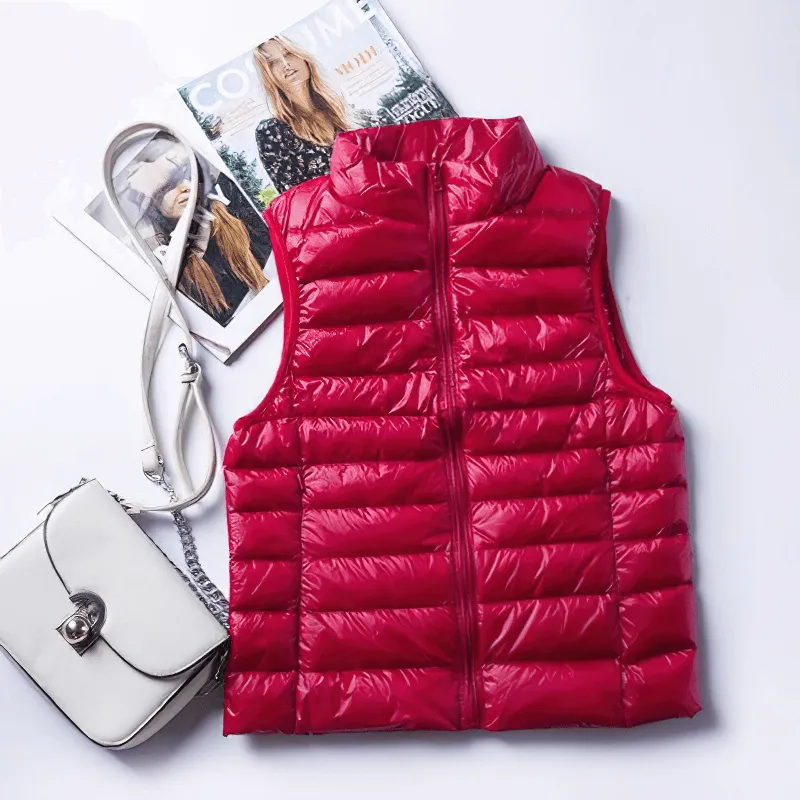 Women's Zipper Windproof Duck Down Vest with Pockets - SF0116