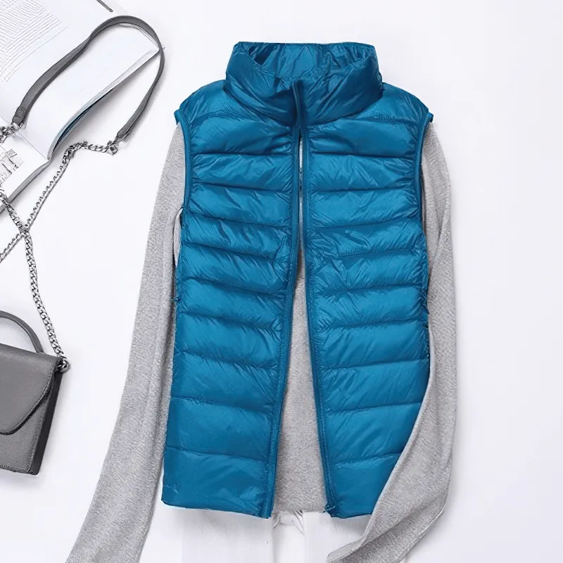 Women's Zipper Windproof Duck Down Vest with Pockets - SF0116