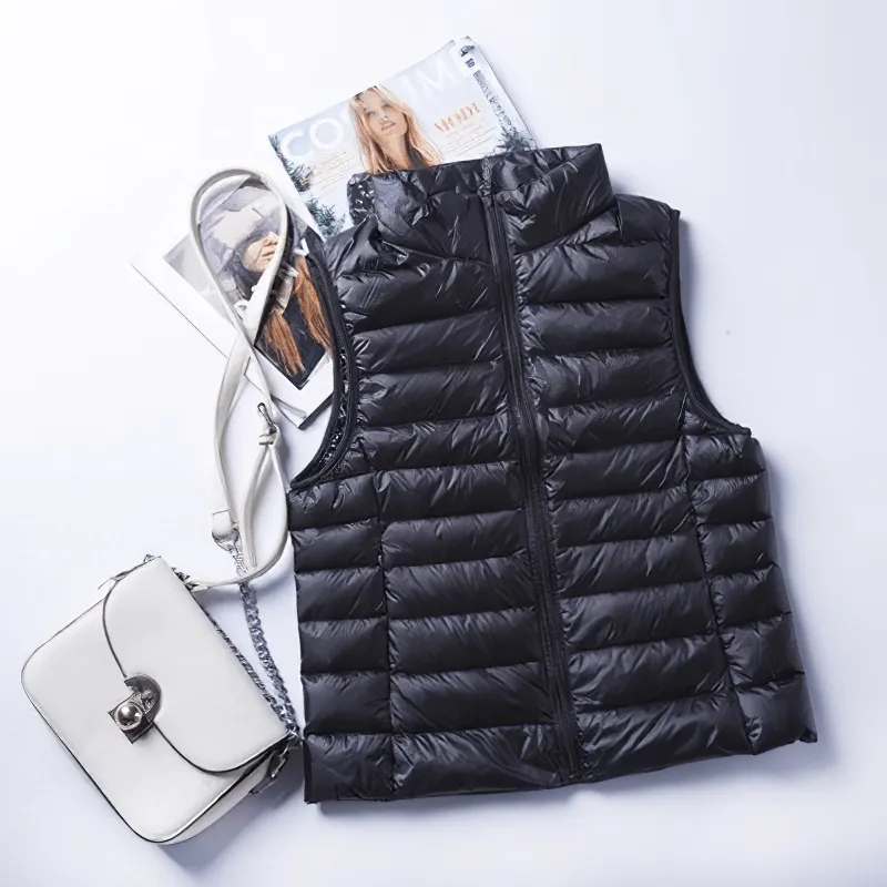Women's Zipper Windproof Duck Down Vest with Pockets - SF0116