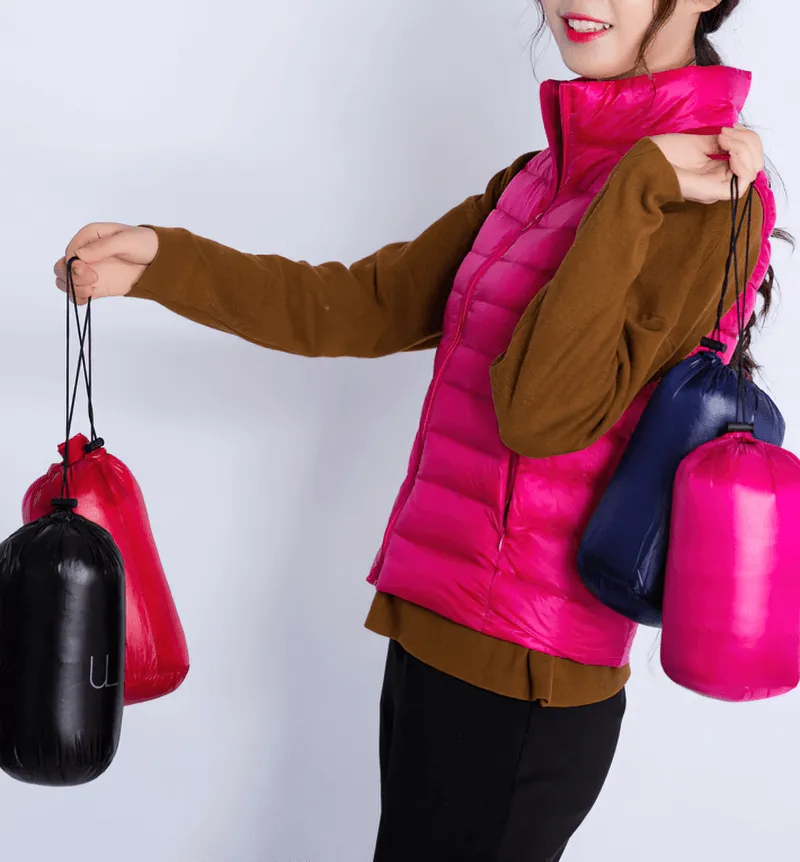 Women's Zipper Windproof Duck Down Vest with Pockets - SF0116