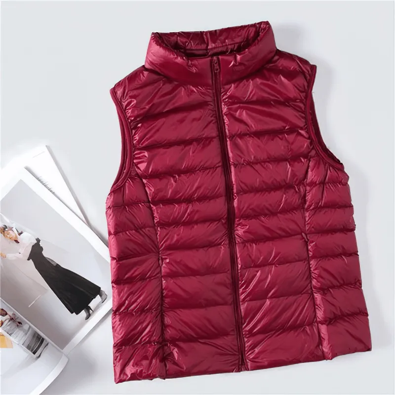 Women's Zipper Windproof Duck Down Vest with Pockets - SF0116