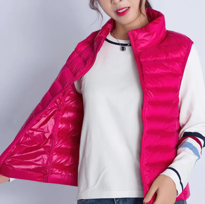 Women's Zipper Windproof Duck Down Vest with Pockets - SF0116