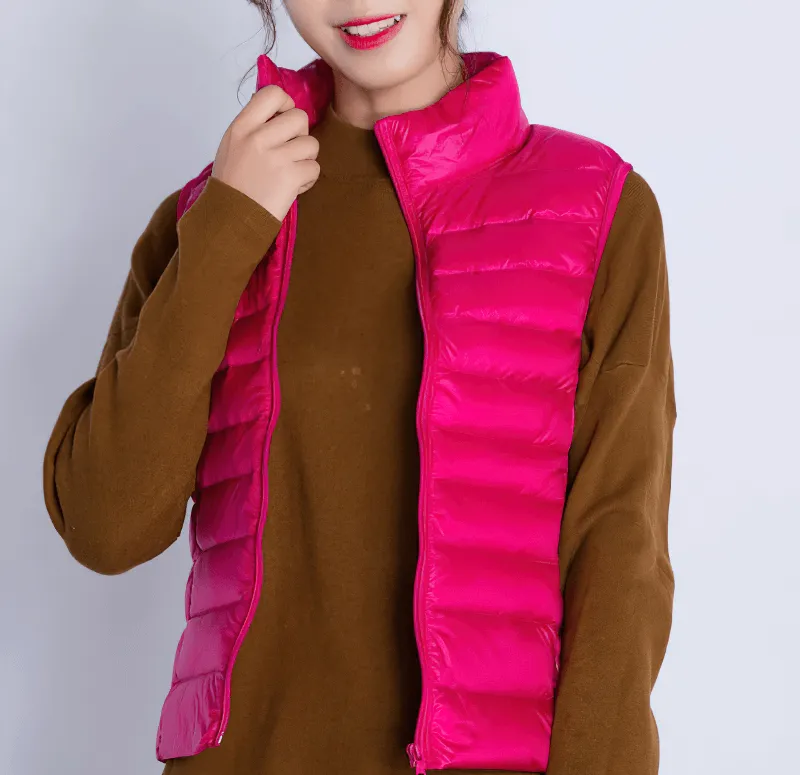 Women's Zipper Windproof Duck Down Vest with Pockets - SF0116