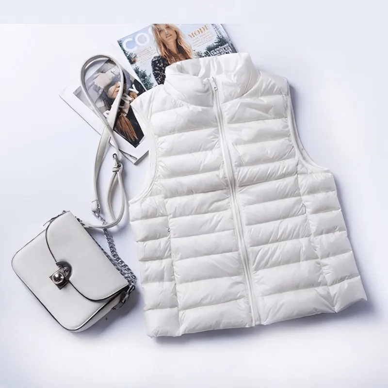 Women's Zipper Windproof Duck Down Vest with Pockets - SF0116