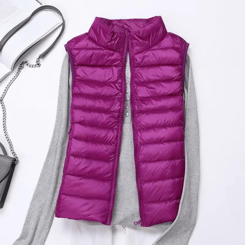Women's Zipper Windproof Duck Down Vest with Pockets - SF0116